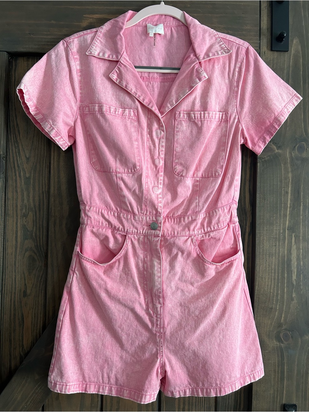 entro pink denim romper